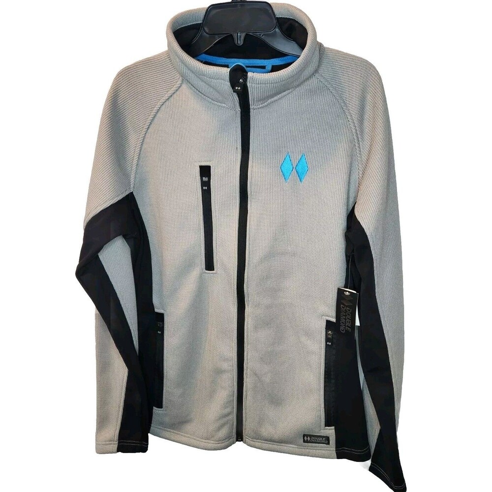 Double Diamond Men's Large Fleece Lined Knit Jacket Grey